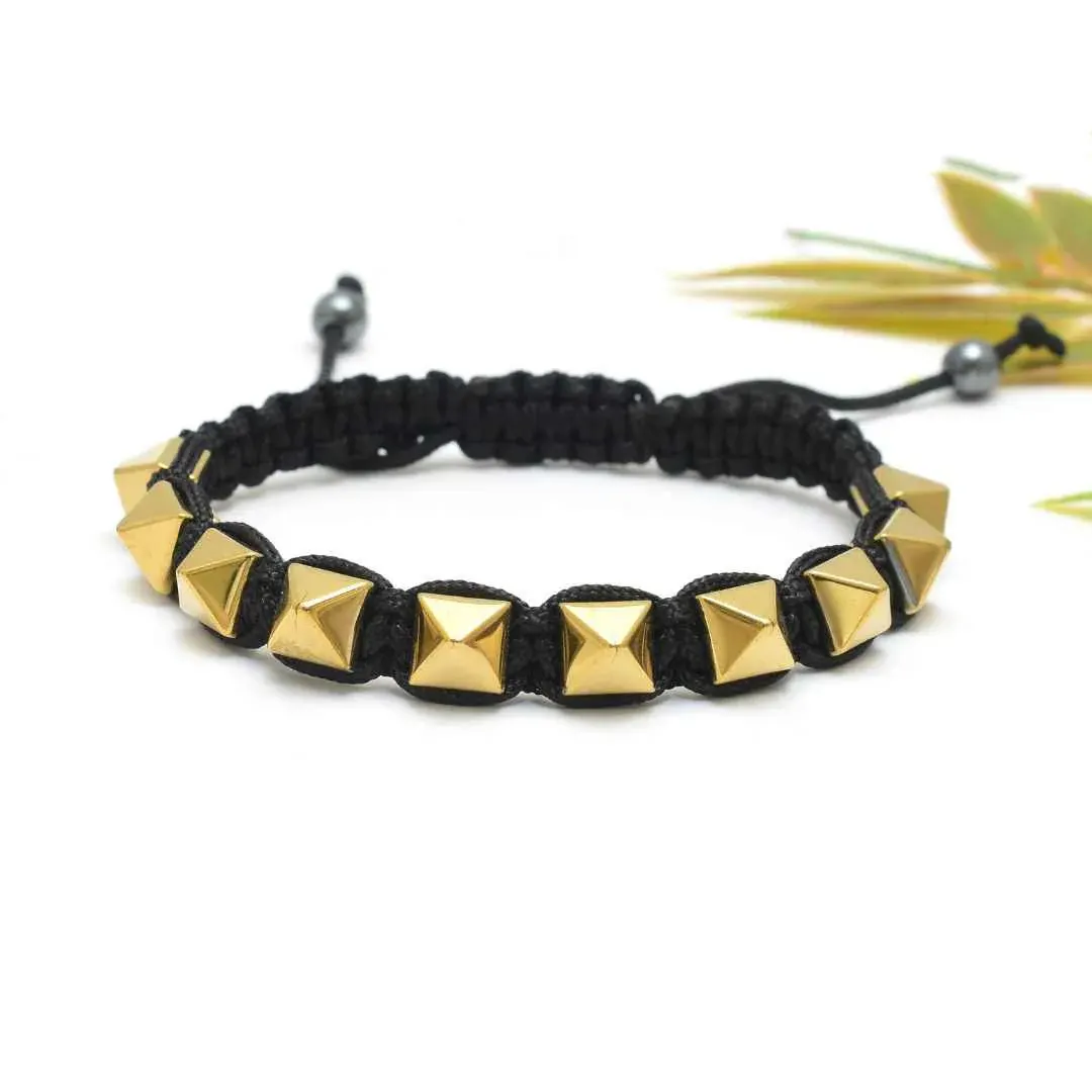 Golden Pyrite Pyramid (Coated Hematite) Braided Bracelet
