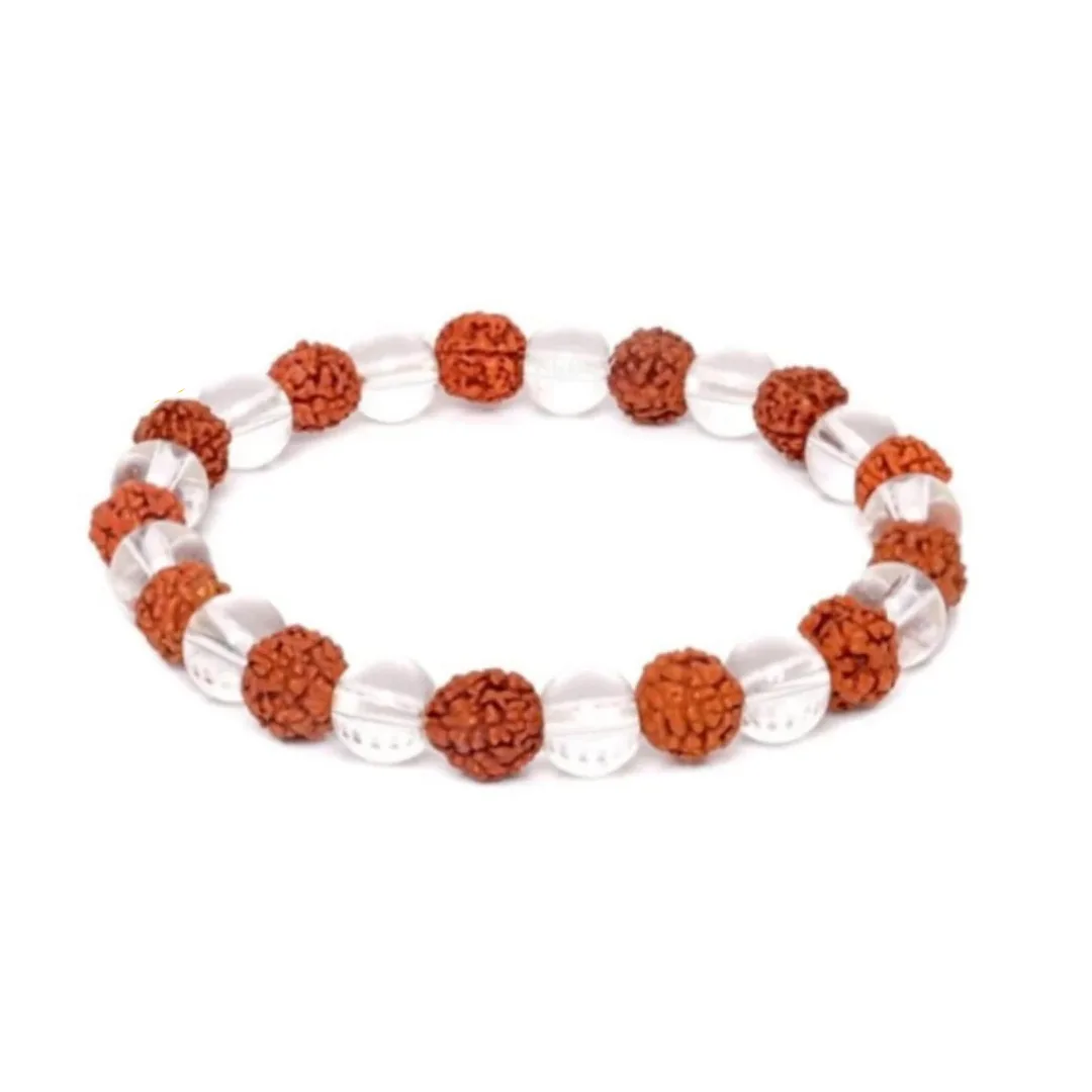 Natural Clear Quartz + Rudraksh Bracelet