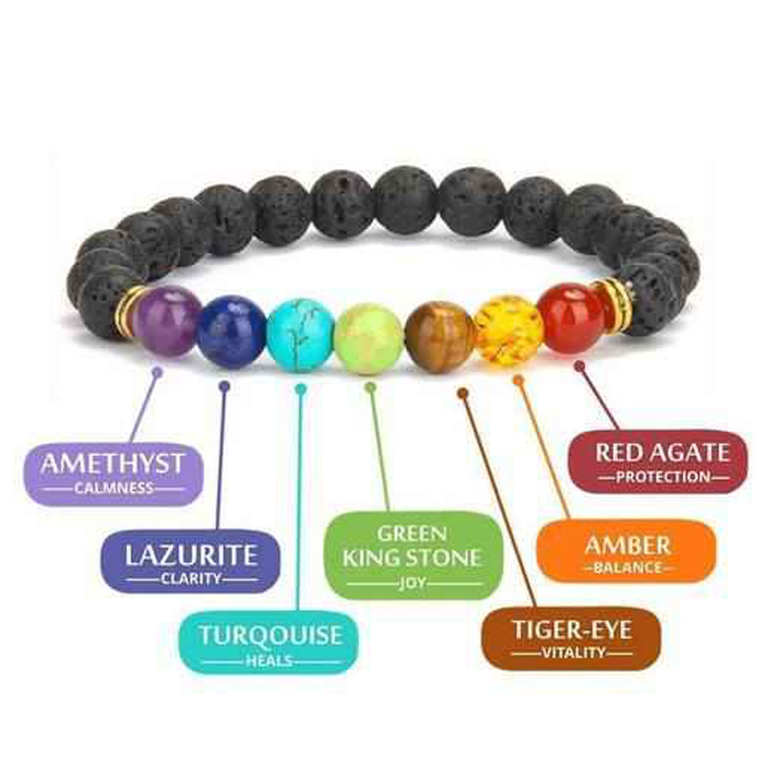 7 Chakra + Lava Bracelet