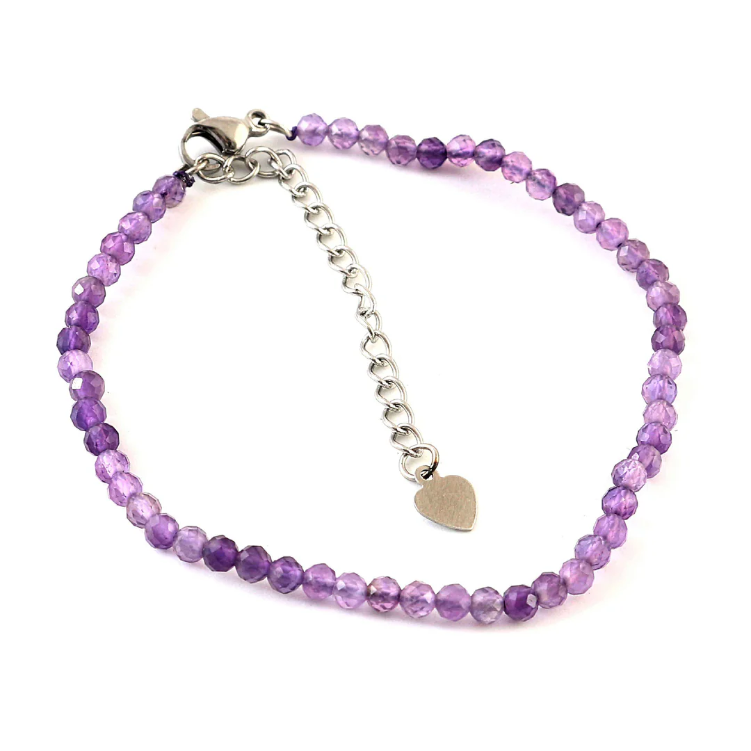 Set of 6 Natural Small Beads Stone Bracelets – 3 mm Faceted Crystal Beads (Amethyst, Rose Quartz, Pyrite, Lapis, Green Aventurine & Multi Tourmaline)