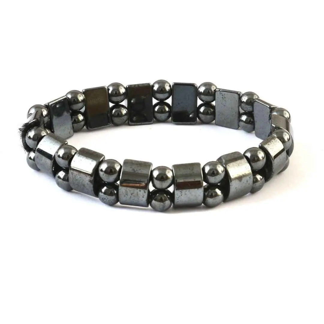 Double Layer Natural Hematite Bracelet – Magnetic Look Healing Stone for Men & Women