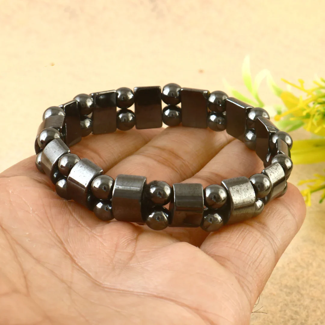 Double Layer Natural Hematite Bracelet – Magnetic Look Healing Stone for Men & Women - Image 2