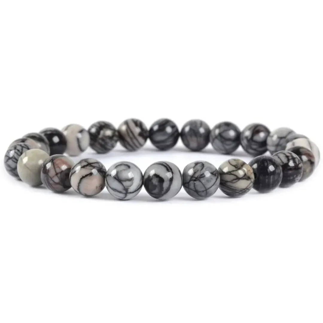 Natural Black Web Jasper Bracelet